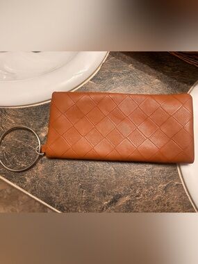 Woven Leather Clutch in Cognac Brown